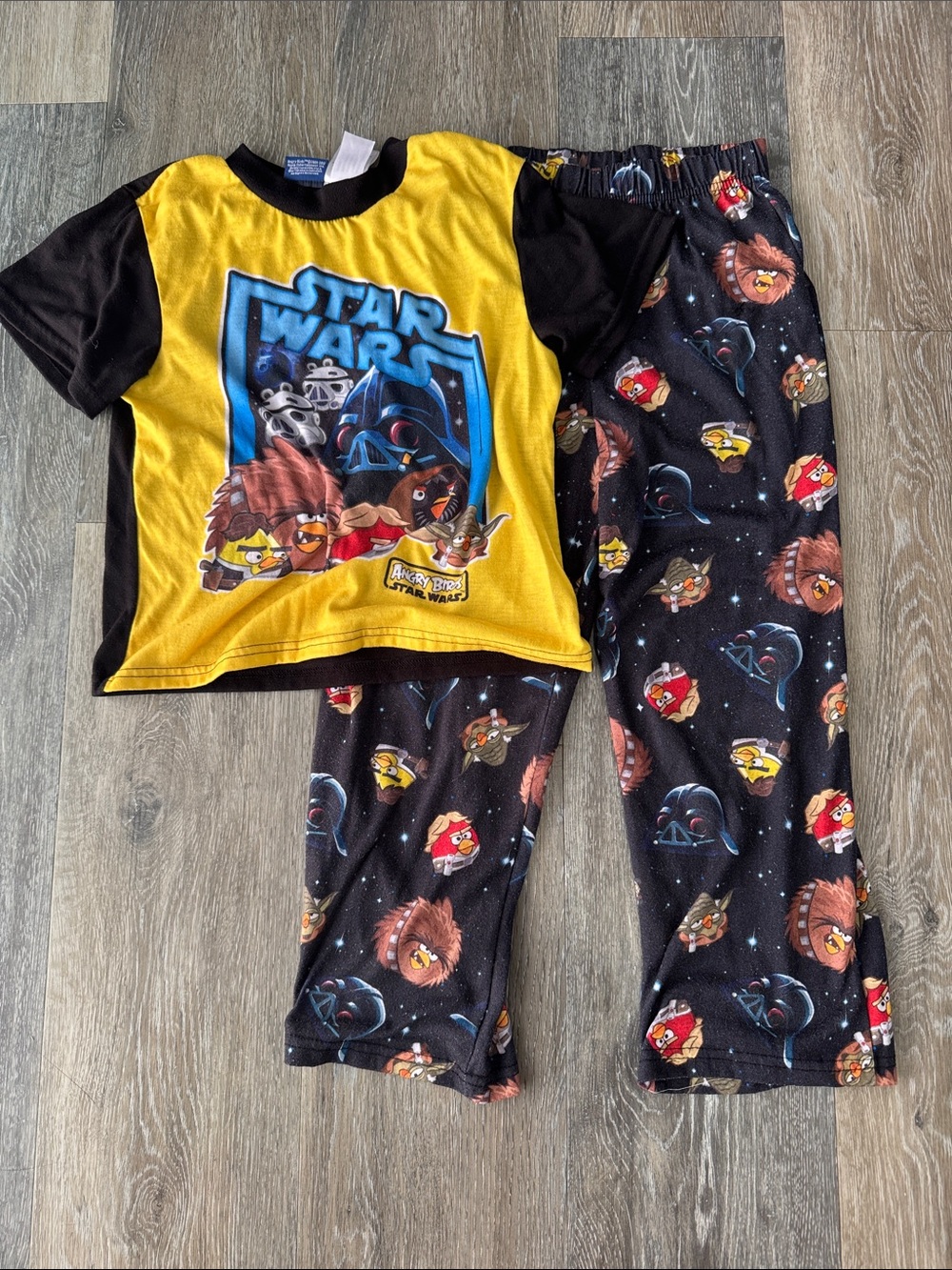 Star Wars Kids Pajama Set in Yellow and Black with Angry Birds Graphics